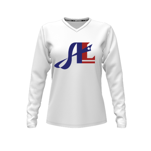 [CUS-DFW-TEES-CMF-VNK-LSL-WHT-FYXS-LOGO2] Decker Comfort T-Shirt (Female Youth XS, White, V Neck, Logo 2, Long Sleeve)