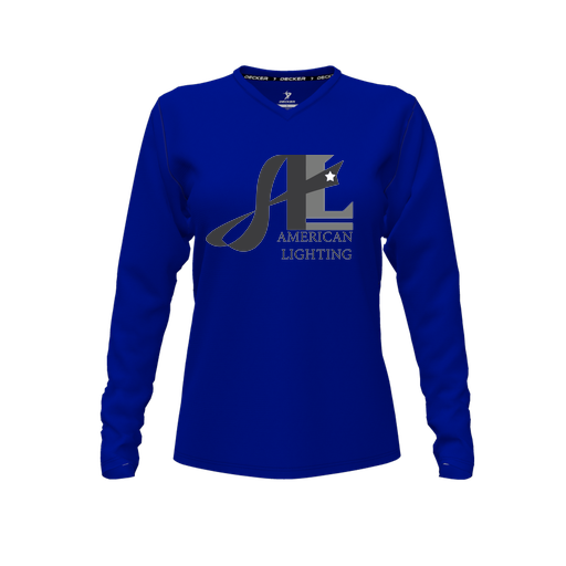 [FTLVCFRY-FYXS-LOGO3] Decker Comfort T-Shirt (Female Youth XS, Royal, V Neck, Logo 3, Long Sleeve)