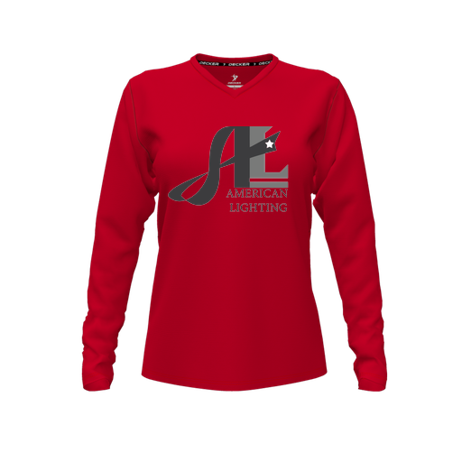 [FTLVCFRD-FYXS-LOGO3] Decker Comfort T-Shirt (Female Youth XS, Red, V Neck, Logo 3, Long Sleeve)