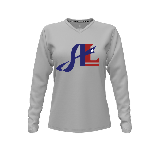 [CUS-DFW-TEES-CMF-VNK-LSL-GRY-FYXS-LOGO2] Decker Comfort T-Shirt (Female Youth XS, Gray, V Neck, Logo 2, Long Sleeve)