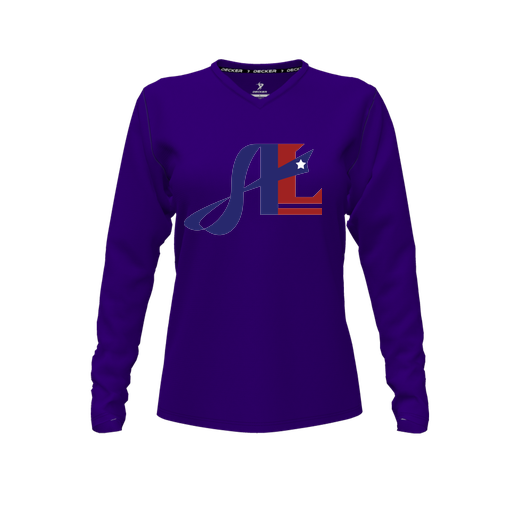 [FTLVCFPP-FYXS-LOGO2] Decker Comfort T-Shirt (Female Youth XS, Purple, V Neck, Logo 2, Long Sleeve)
