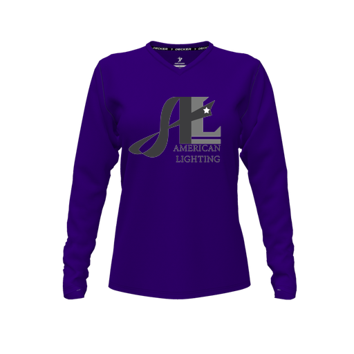 [FTLVPTPP-FYXS-LOGO3] Decker Performance T-Shirt (Female Youth XS, Purple, V Neck, Logo 3, Long Sleeve)